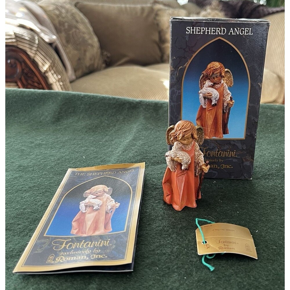 Vint Fontanini Shepherd Angel Lamb Nativity Figurine Signed Italy 1992 5" Scale